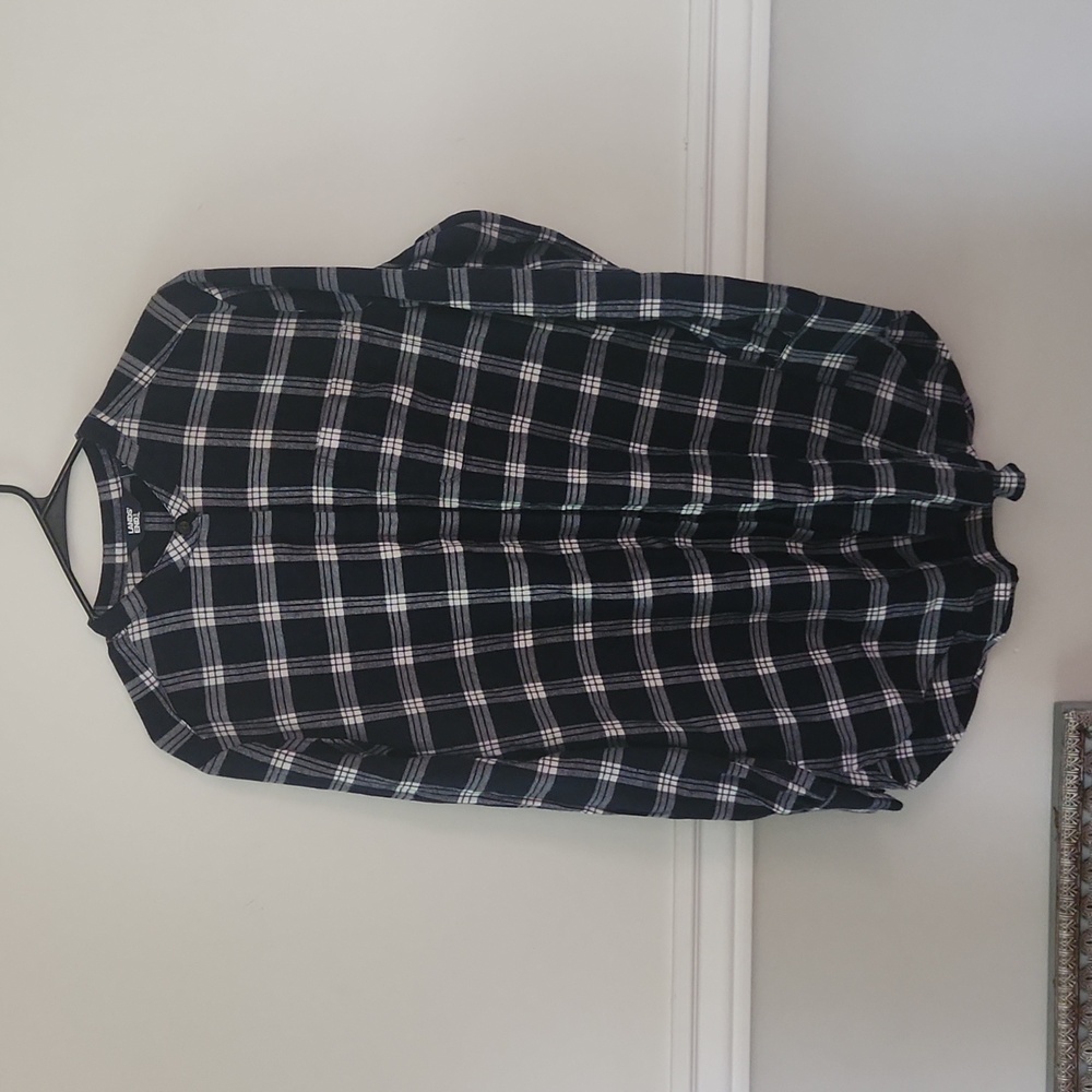 Land's End blue and white plaid flannel, extra long, size large (14-16)